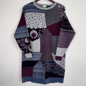 Garnet Hill Patchwork Cashmere Oversized Sweater Dress Blue Grey Size Small